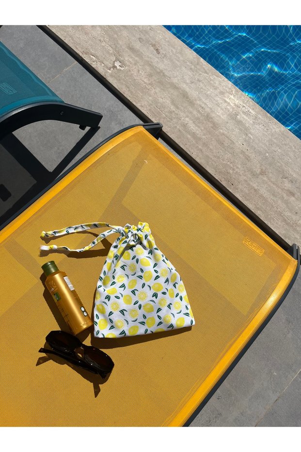 Lemon Patterned Eco-Friendly Cloth Pouch, Poplin Drawstring Organizer Pouch, Gift Pouch, Makeup Bag