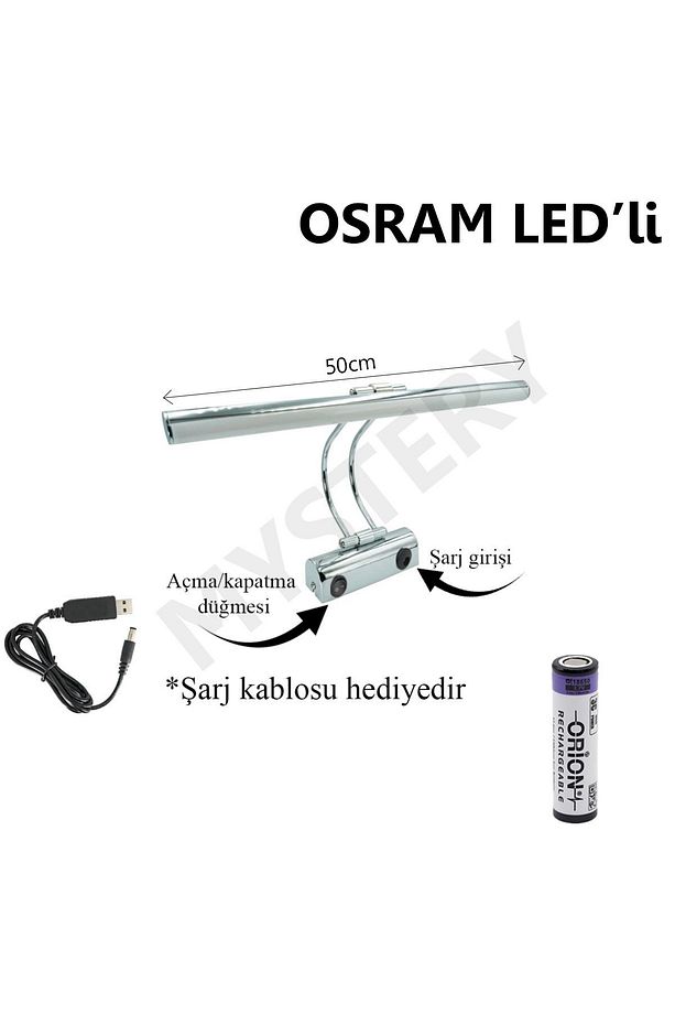 Osram led Flüt Şarjlı Pilli kasa koridor Günışığı Ledli Tablo Kuğu Duvar Aplik şarjlı Pilli 50CM - 1
