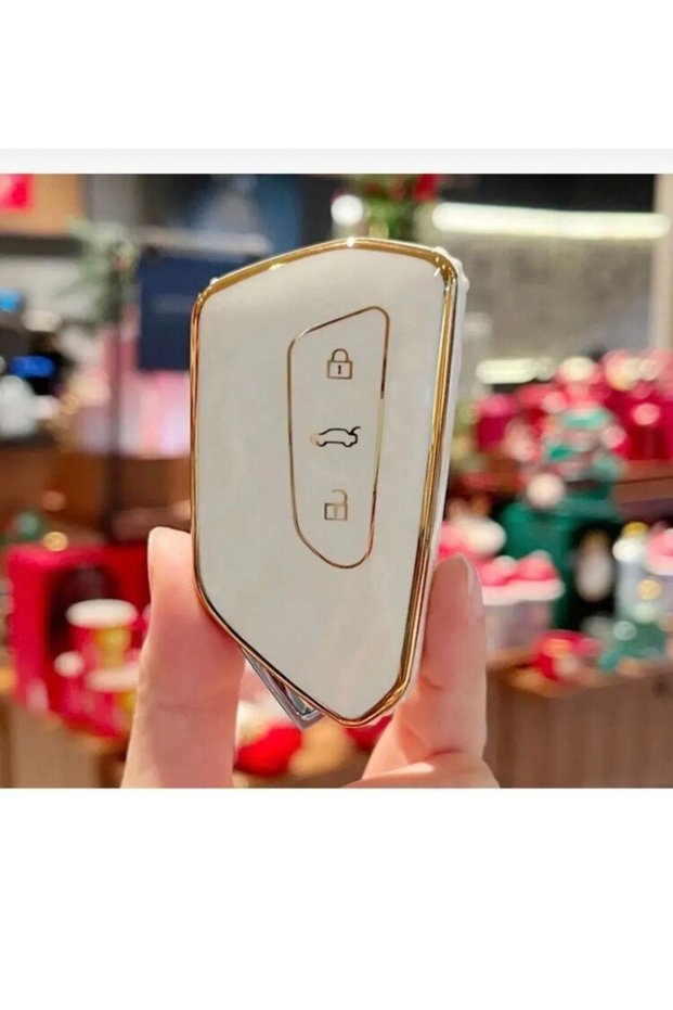 Luxury Key Protection Case (KABI) Compatible with Volkswagen Caddy 2021 Model, 1st Class Product, White Color