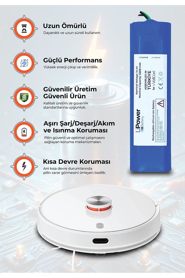 Roborock Q7 Max Ve Q7 Plus Uyumlu 5200 Mah Orijinal Kapasite Robot Süpürge Bataryası HM - 5