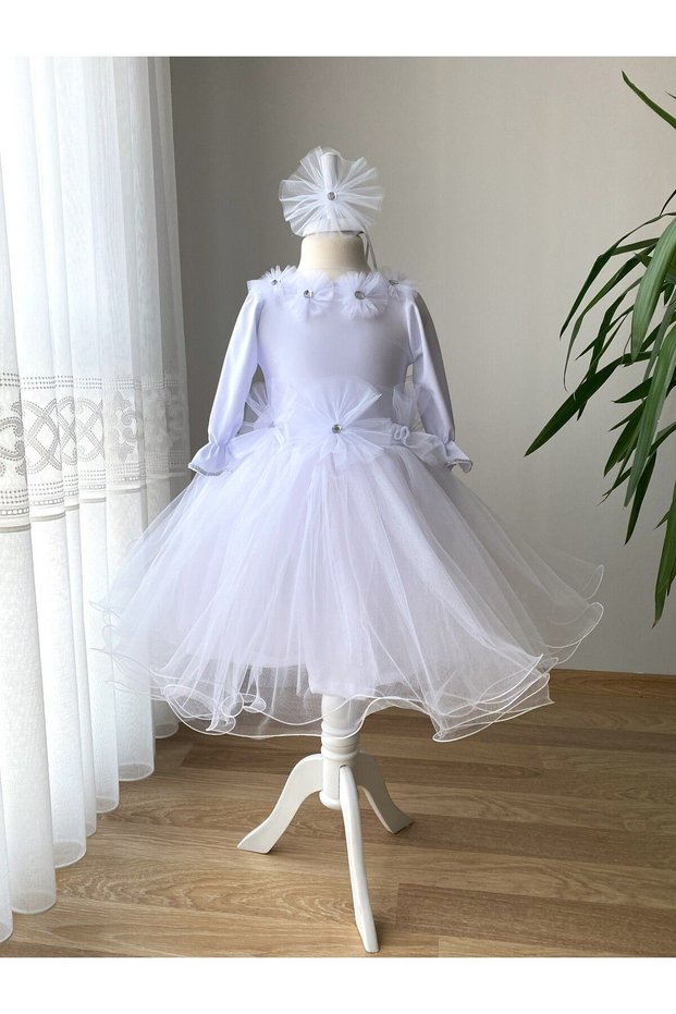 Long Sleeve Children's Evening Dress with Tulle Skirt