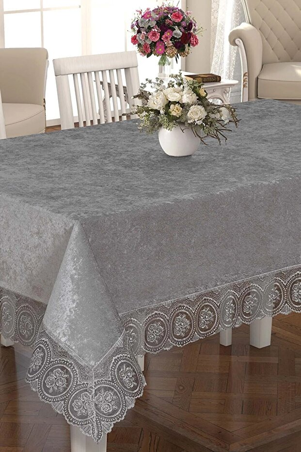 French Guipure Lace Luxurious Velvet Tablecloth