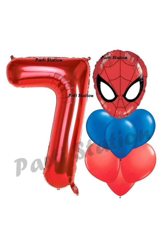 7 Years Old Spiderman - Red Figure Navy Blue Spiderman Balloon Set