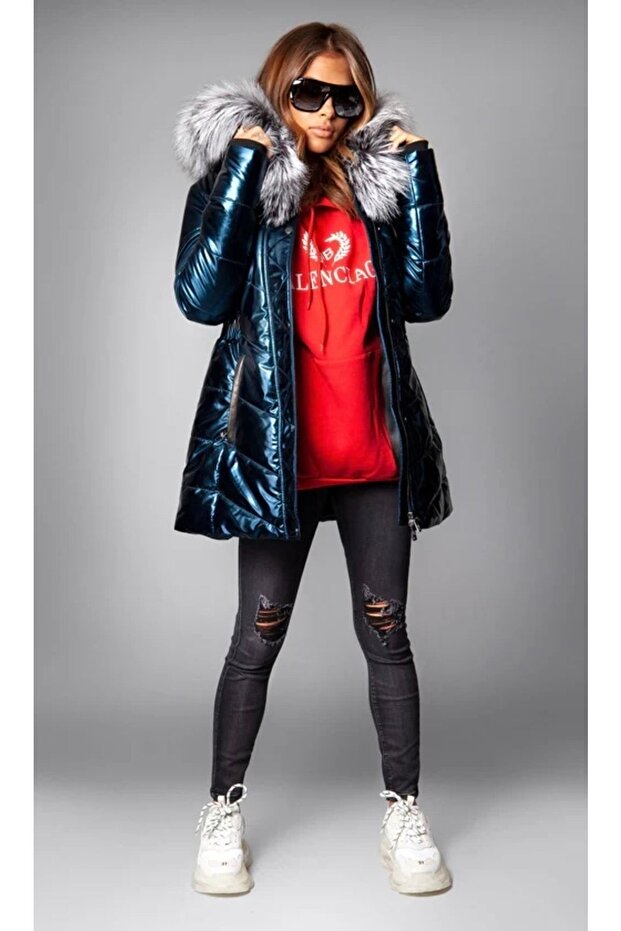 Metalik Kapüşonlu Parka - 1