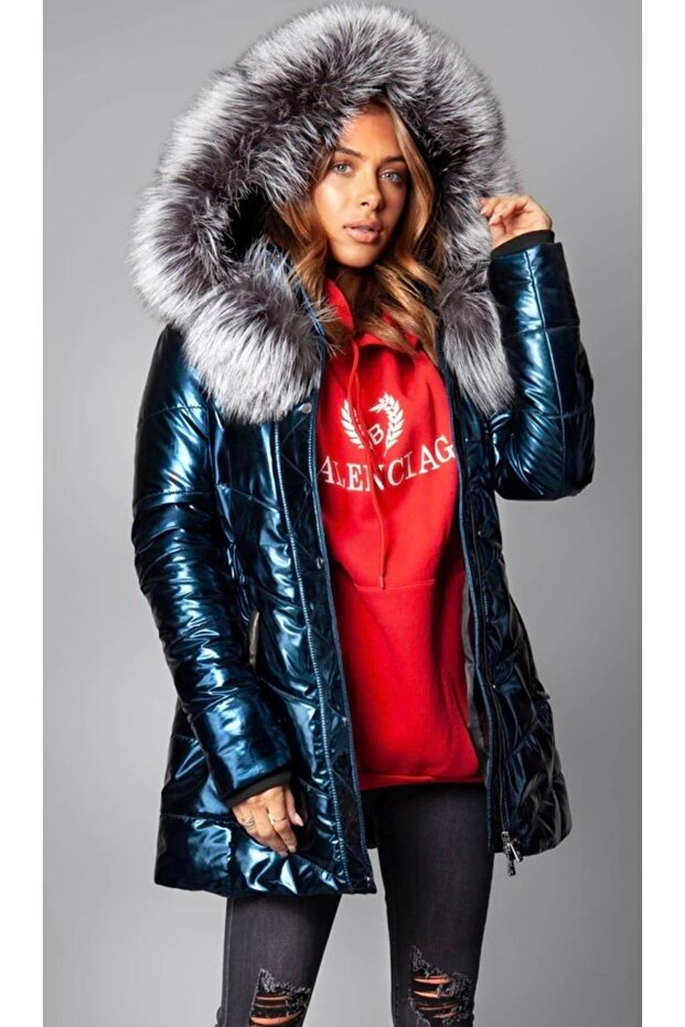 Metalik Kapüşonlu Parka - 2