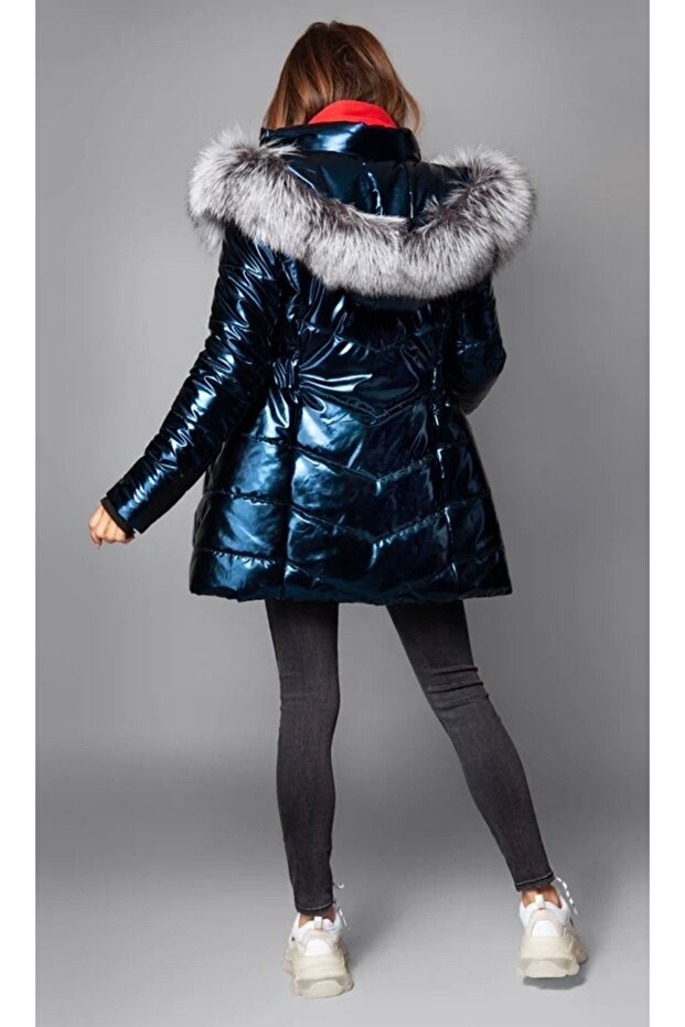 Metalik Kapüşonlu Parka - 6