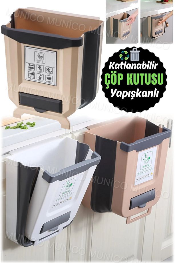 Çöp Poşeti Hazneli Tezgah Dolap Çalışma Masası Duvara Pratik Montaj Çöp Kutusu Kovası Katlanabilir - 3