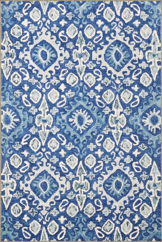 White Blue Round Lozenge Decorative Washable Carpet Miravip8978