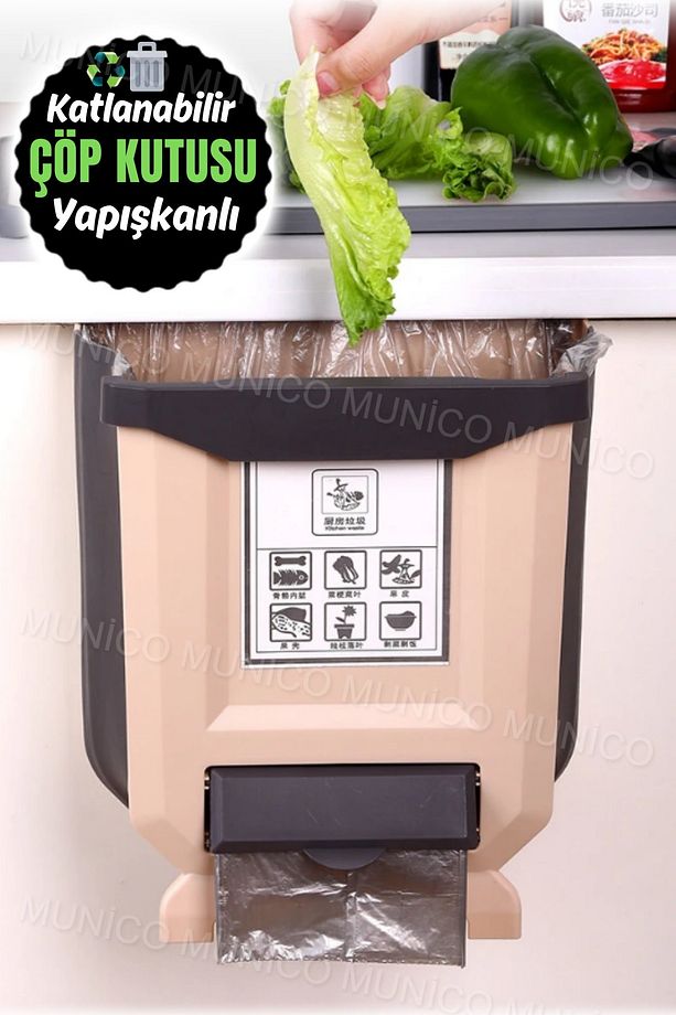 Çöp Poşeti Hazneli Tezgah Dolap Çalışma Masası Duvara Pratik Montaj Çöp Kutusu Kovası Katlanabilir - 6