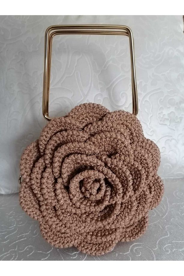 Rosa Gül Abiye Çanta Çift Taraflı , El Örgüsü , Gül Çanta - 3