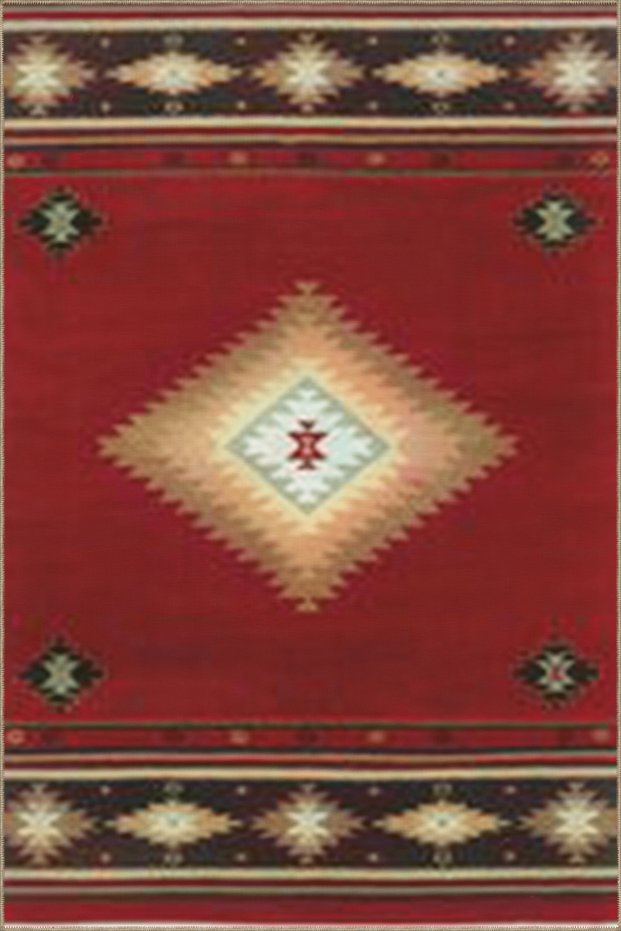 Red Themed Wicker Motifs Geometric Patterned Vintage Decorative Carpet 5040