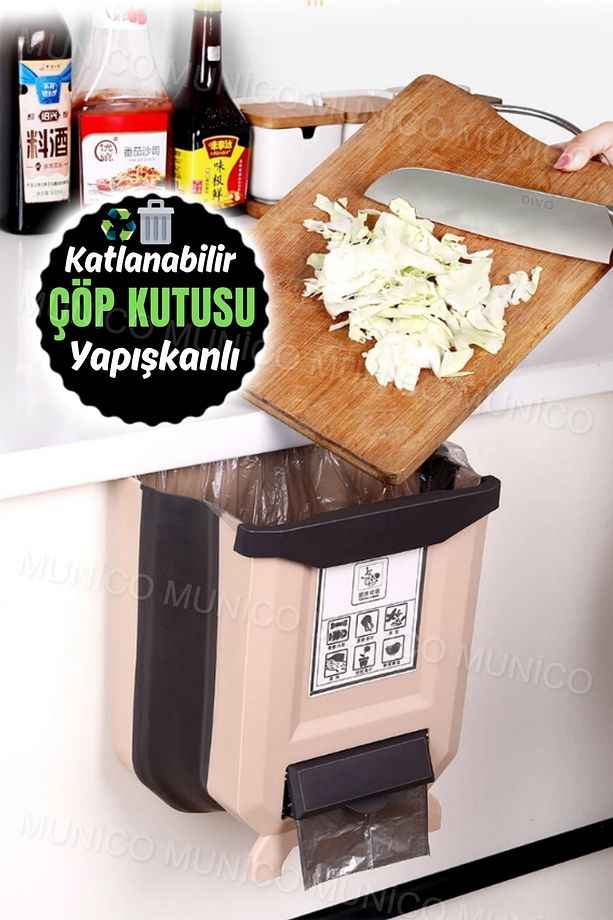 Çöp Poşeti Hazneli Tezgah Dolap Çalışma Masası Duvara Pratik Montaj Çöp Kutusu Kovası Katlanabilir - 7