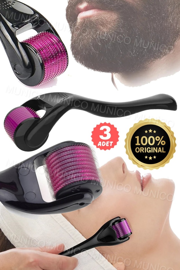 3 Adet Titanyum Mikroiğne Skar Derma Rulo Sakal Çıkma Saç Dökülmesi 1.0 mm Unisex İğneli Aparat Rulo - 1