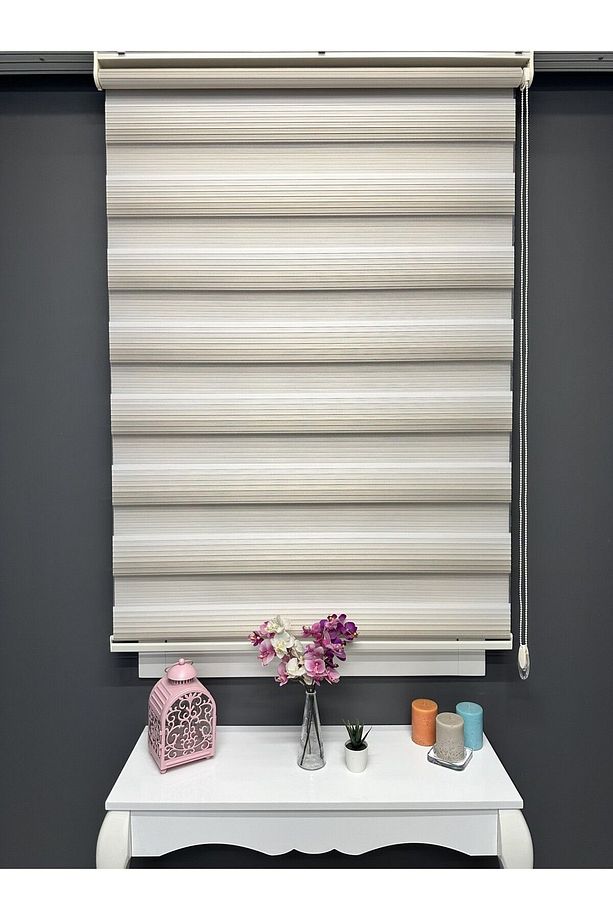 Atölye Perde Krem - Bej Renk Geçişli Geniş Plise Zebra Stor Perde - 5