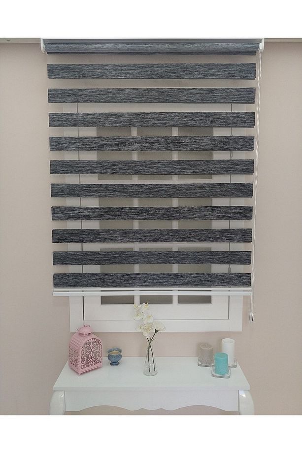 Kırçıllı Siyah Gri Bambu Zebra Stor Perde - 3