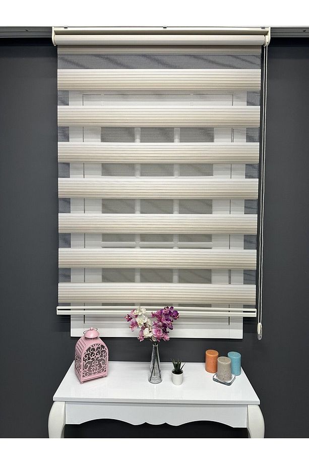 Atölye Perde Krem - Bej Renk Geçişli Geniş Plise Zebra Stor Perde - 3