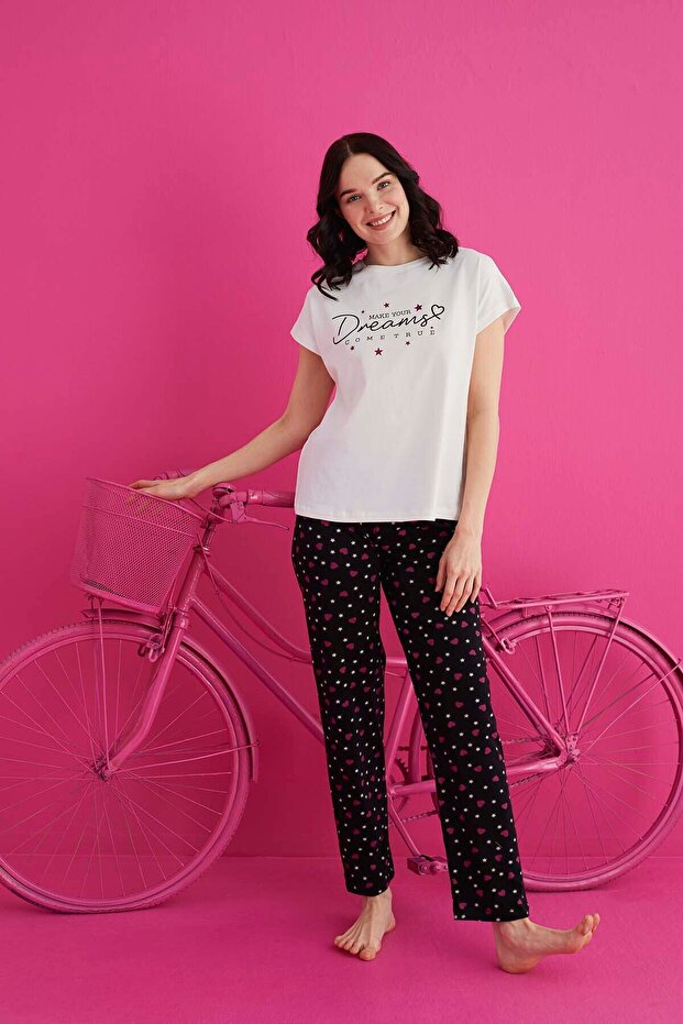 PAMUKLU LİKRALI PİJAMA TAKIM - 2