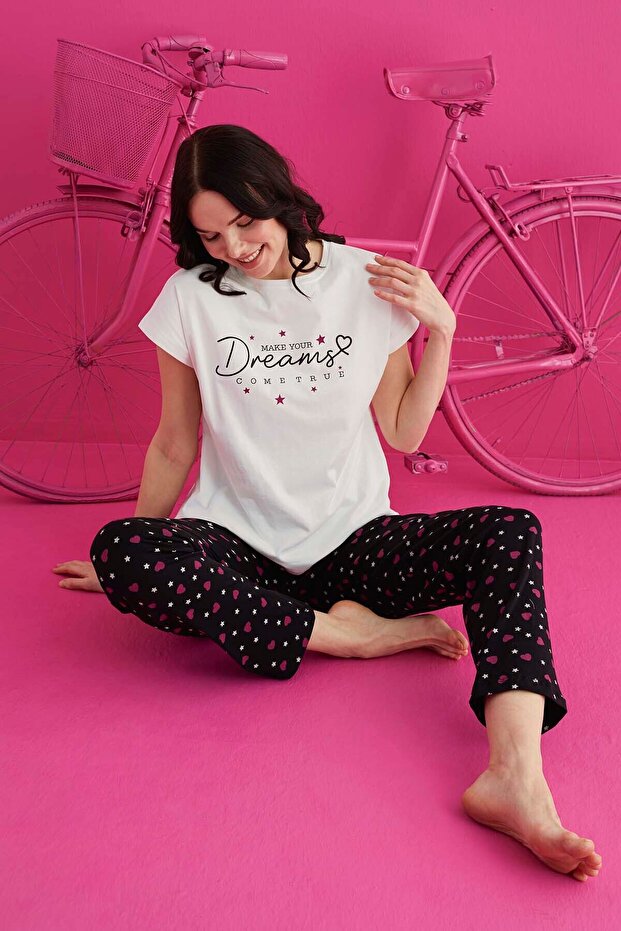 PAMUKLU LİKRALI PİJAMA TAKIM - 1