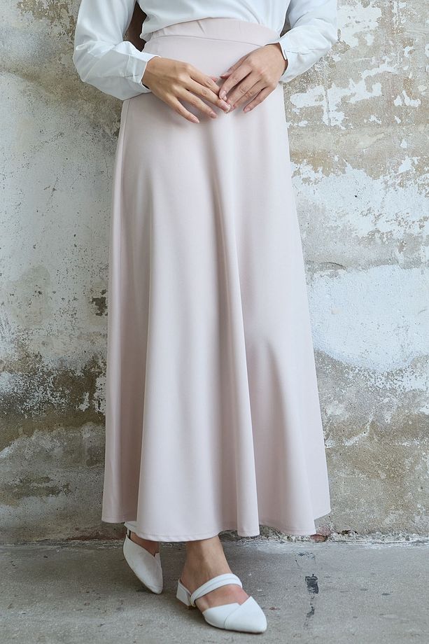 Duble Örme Kumaş Etek - Taş - 2