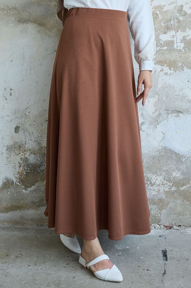 Duble Örme Kumaş Etek - Taba - 4