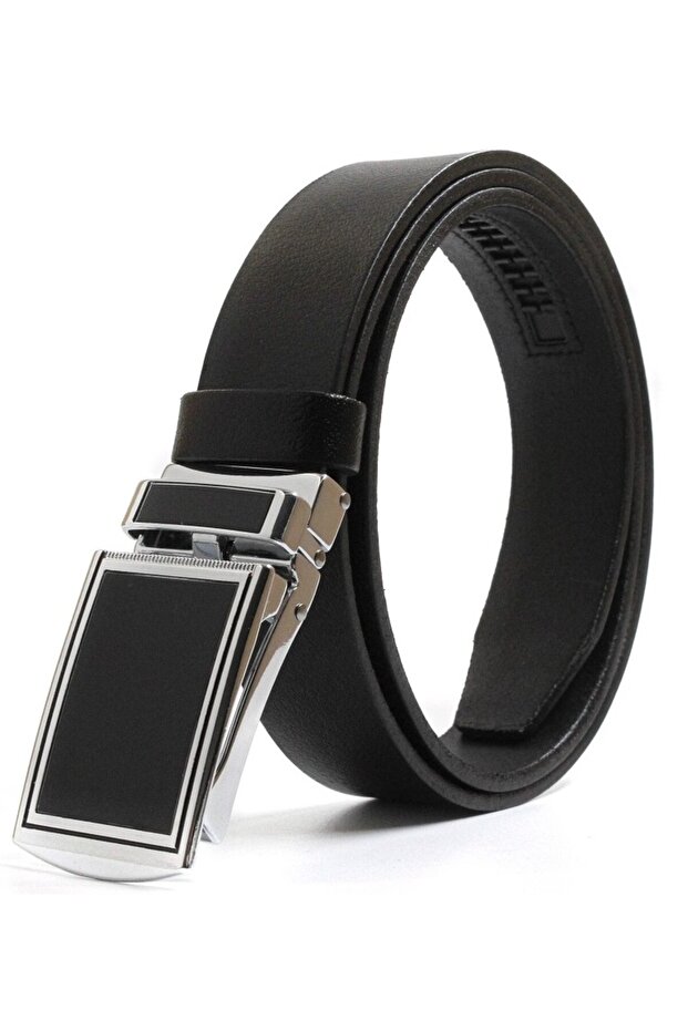 100% Buffalo Leather Automatic Buckle Men's Belt 3.5cm Black - Men's Gift