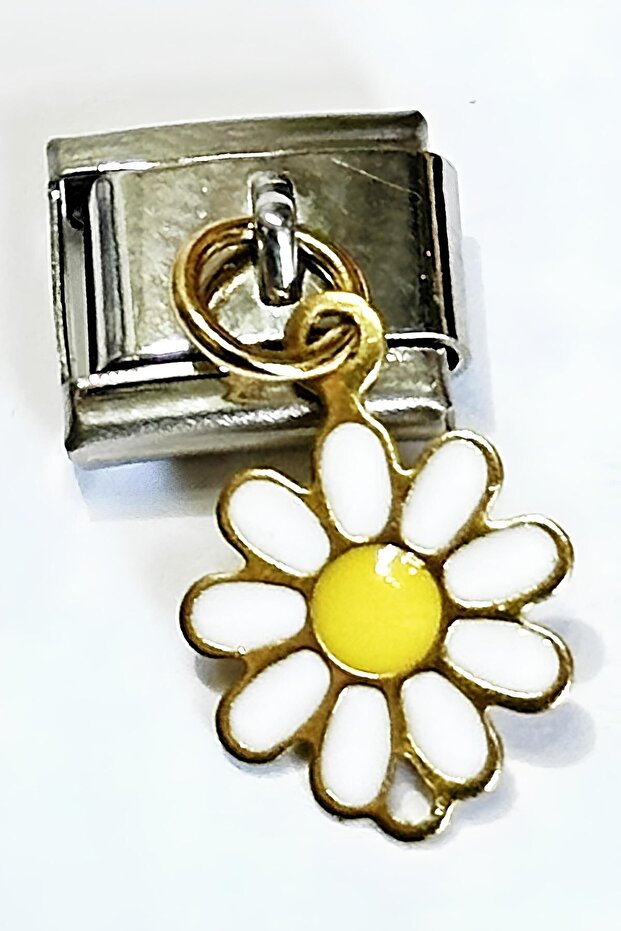 Italian Steel Bracelet Charm Enamel Daisy (1 Pc) 9mm Scb26C