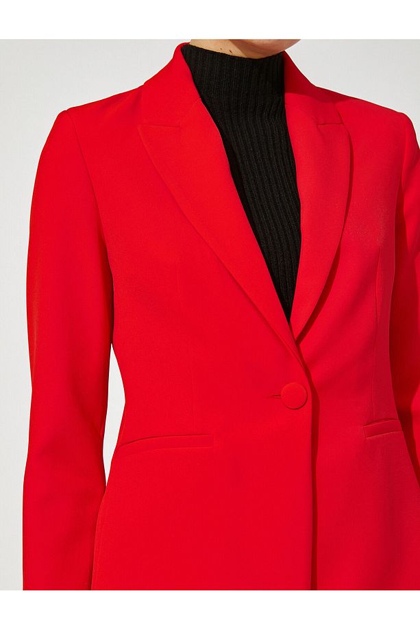 Blazer Ceket Tek Düğmeli Cep Detaylı - 5