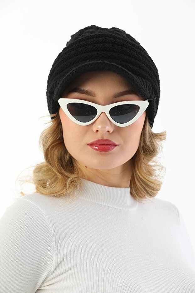 Siperli Çift Kat Siyah Triko Örme Bere - 3