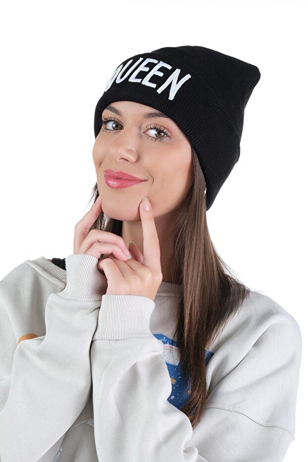 Kadın Queen Kraliçe Işlemeli Triko Basic Bere - 1