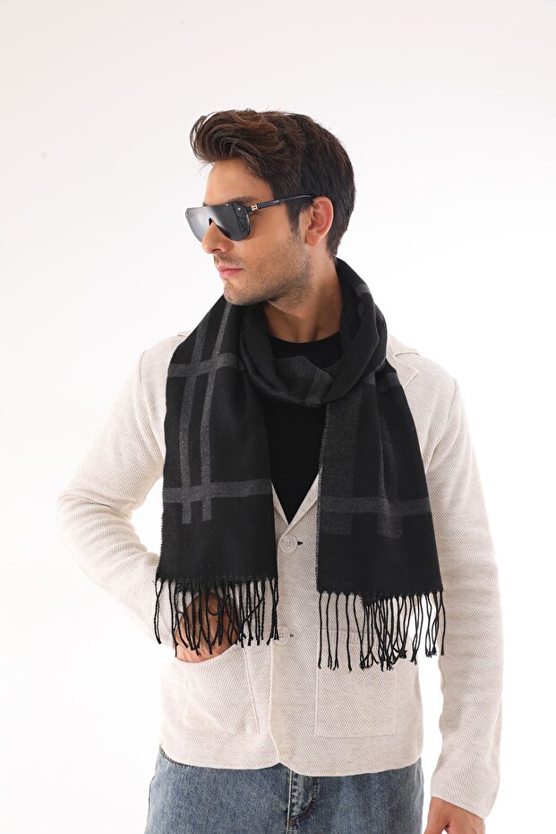 وشاح أسود منقوش للرجال - 3