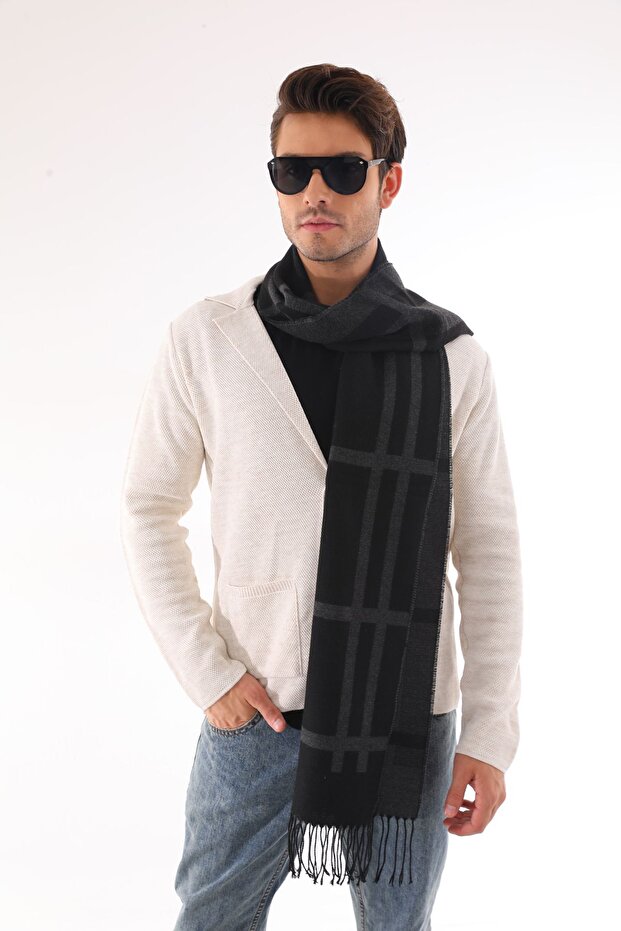 وشاح أسود منقوش للرجال - 2