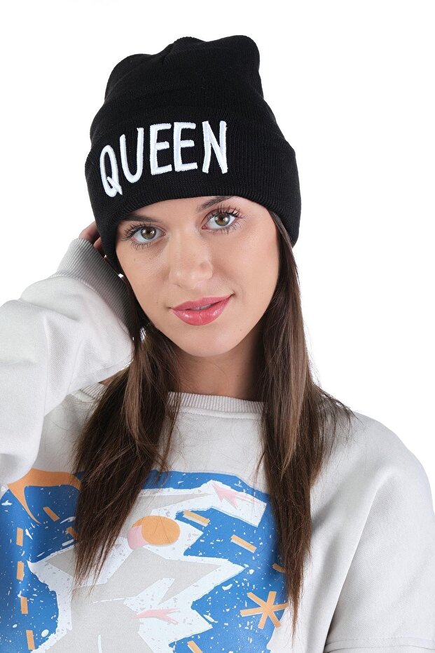 Kadın Queen Kraliçe Işlemeli Triko Basic Bere - 2