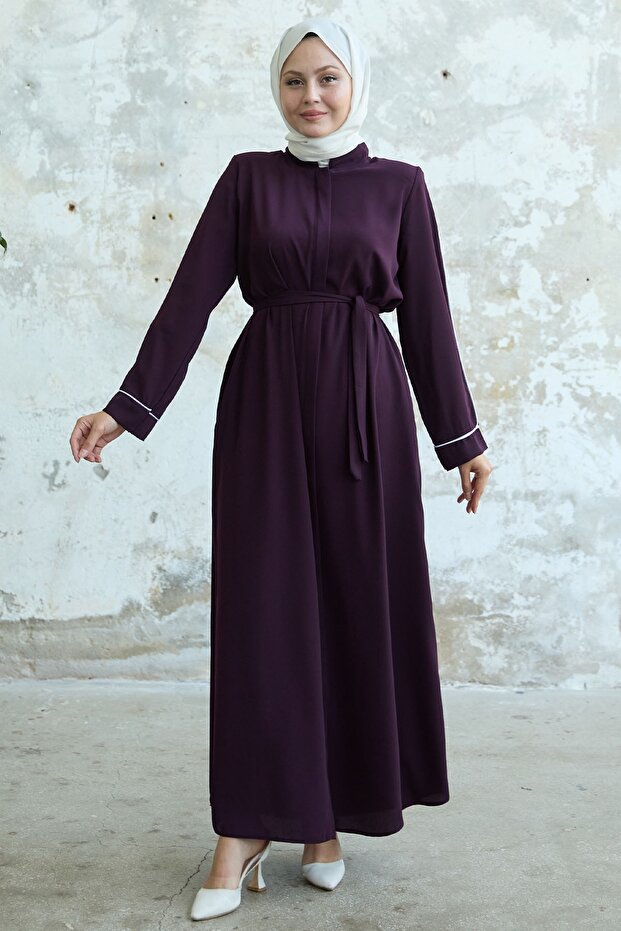 Salvia Casual Sleeve Trim Patterned Plum Ferace