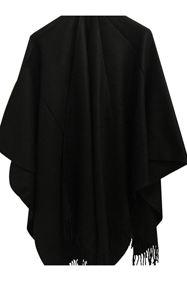 Poncho negru simplu de damă - 1