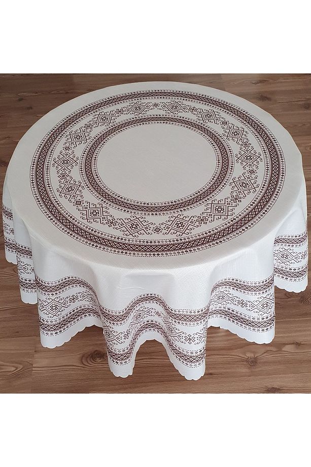 Piramit Düz Kahve Baskılı Polyester Kumaş Yuvarlak Masa Örtüsü(150×0CM) - 1