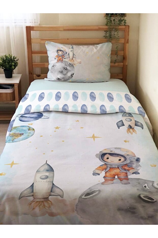 Astronaut Pattern Single Double-Sided Children's Bedding Set - 1