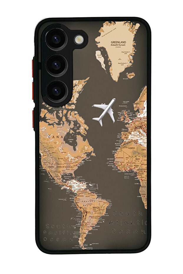 Galaxy S24 Plus and S25 Plus Compatible Camera Protected Matte World Map Pattern Silicone Case – Black - 1