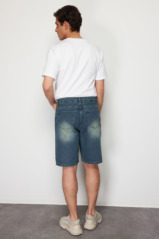 Mavi Geniş Kesim Bol Eskitme Denim Kot Şort TMNSS24SR00073 - 6