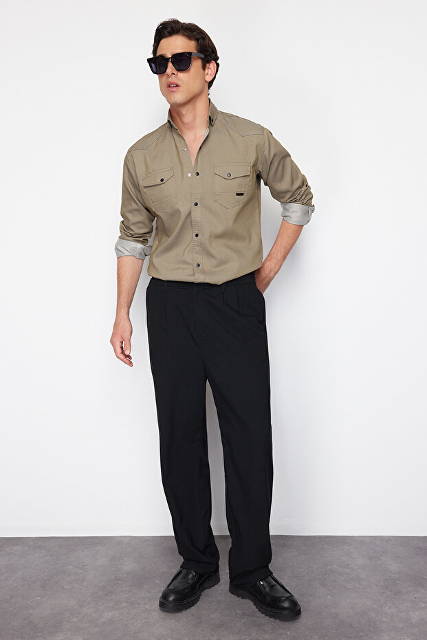 Haki Regular Fit Çıtçıtlı Denim Kot Gömlek TMNSS24GO00081 - 3