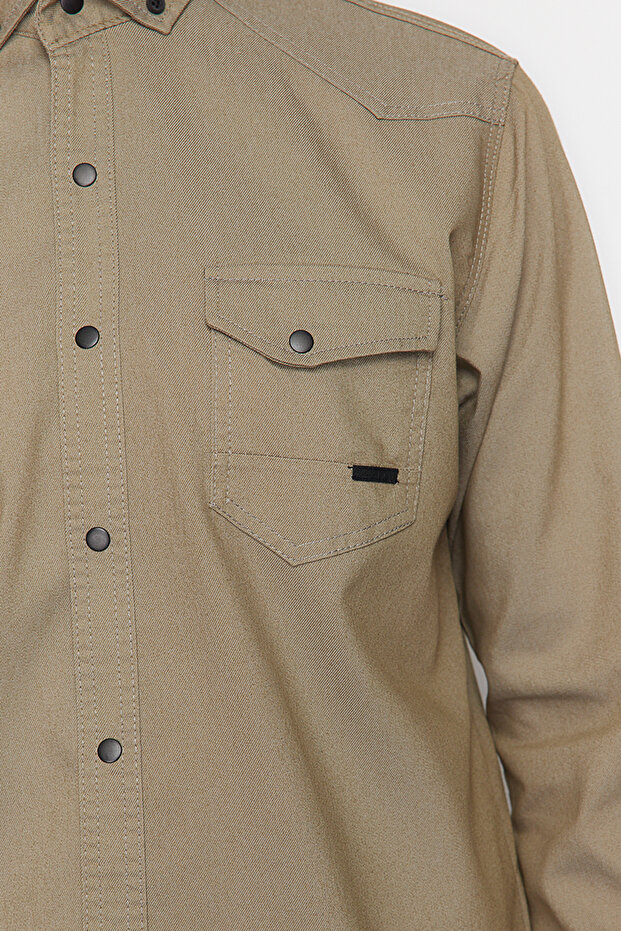 Haki Regular Fit Çıtçıtlı Denim Kot Gömlek TMNSS24GO00081 - 4