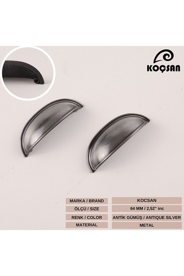 Midye Antik Gümüş 64 Mm Kulp Lüks Country Mutfak Mobilya Dolap Çekmece Kulpu - 3