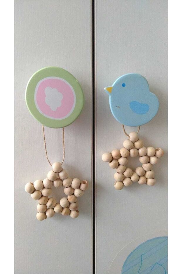 2lidekoratif Ahşap Boncuklu Yıldız Set, Kapı Duvar Mutfak Bebek Odası Süsü - 3