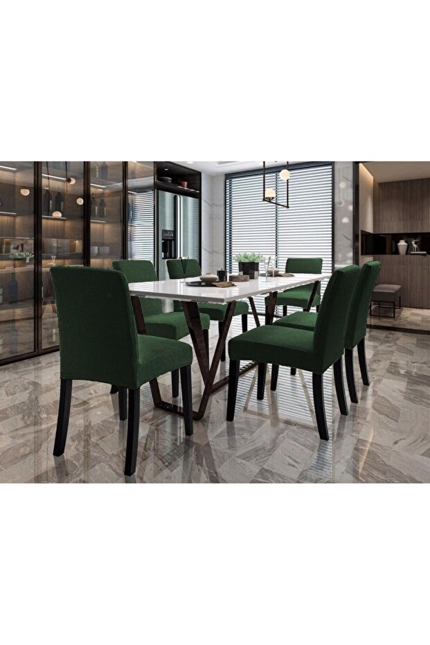 6-Piece Chair Cover Khaki Green Color Lycra Washable