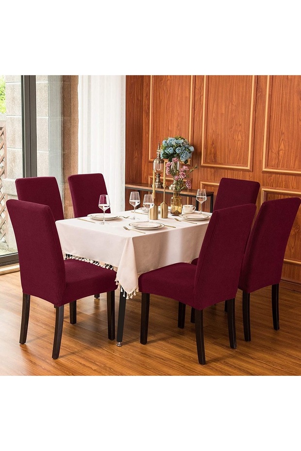 6-Piece Chair Cover Claret Red Color Lycra Washable