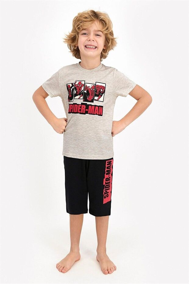 D4549-3 Rolypoly Spiderman Capri Pajama Set 3-9 Years Beige
