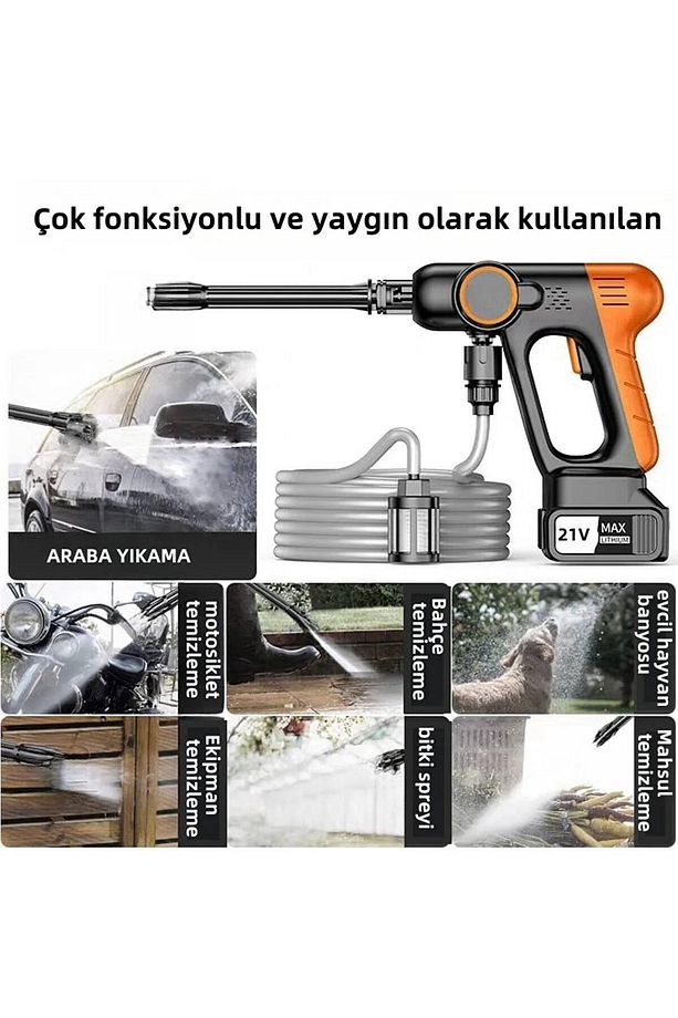 Çift Akülü Şarjlı Yüksek Basınçlı Oto Araba Bahçe Yıkama ve Temizleme Tabancası Makinesi - 8