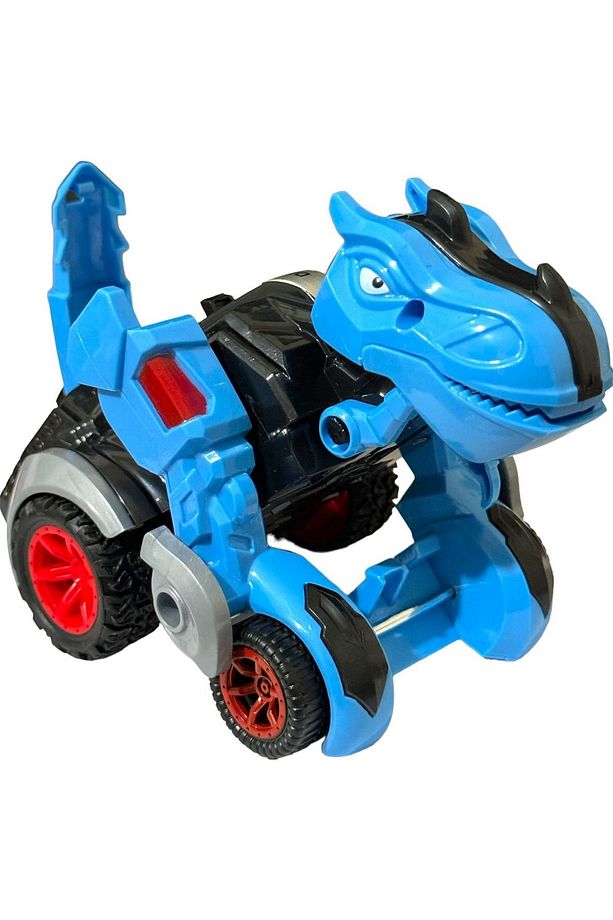 Trex Dinazor Figür Araba Sürtmeli Teker Transformers Robot Dinozor 15cm MAVİ - 4