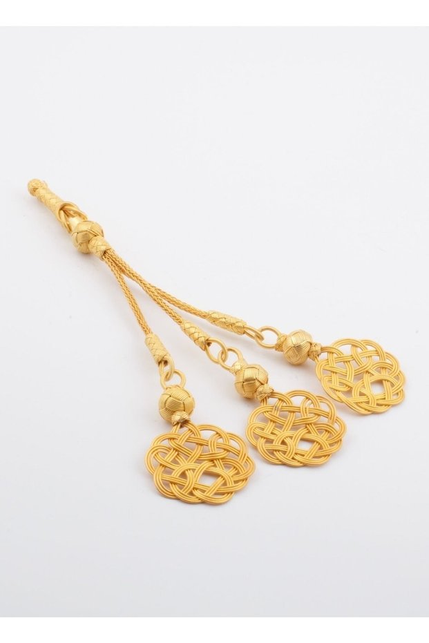 Kazaziye Hand Knitted Love Knot Triple Silver Gold Gilt Rosary with Tassel