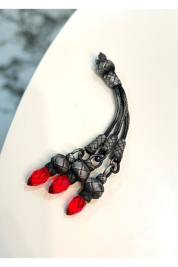 Zircon Stone Detailed Easy to Install Short Model Silver Kazaziye Tassel with All Prayer Beads