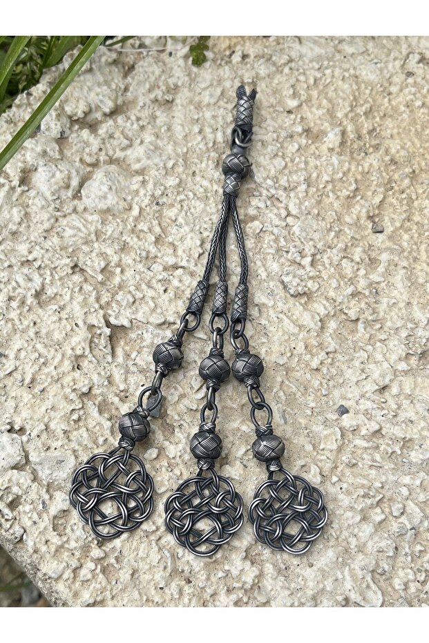 Heavy Model Love Knot Oxidized Silver Kazaziye Prayer Beads with Tassel